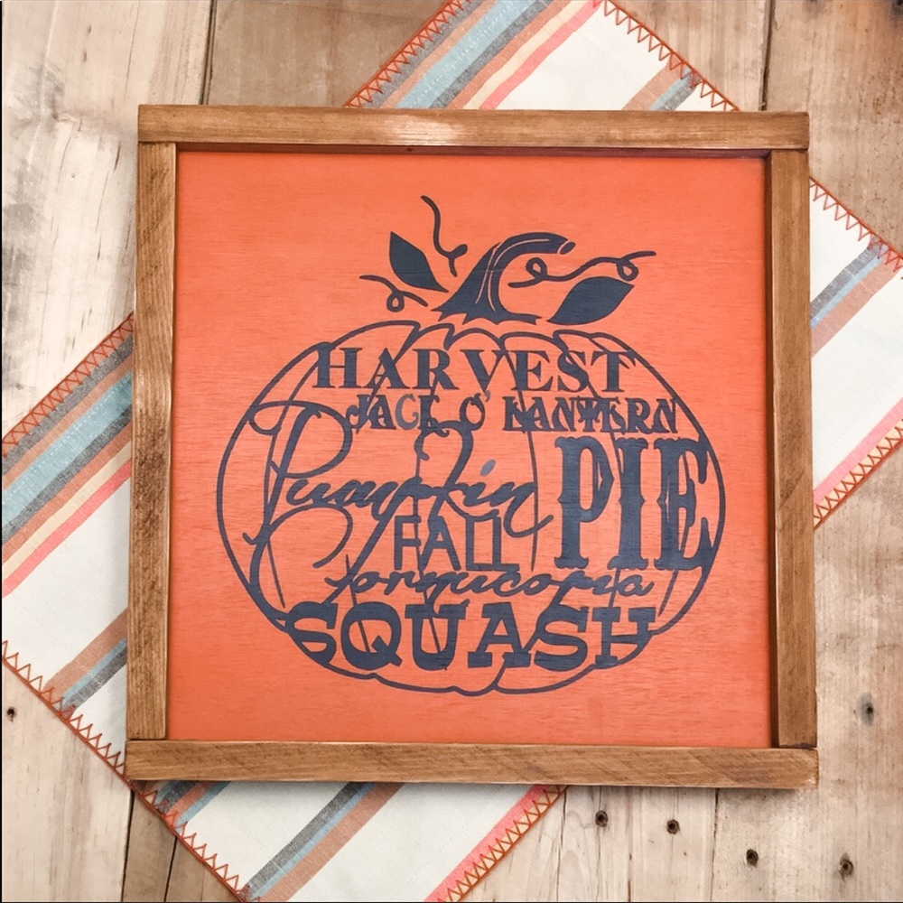 Pumpkin Word Art Hand Painted Framed Wood Sign